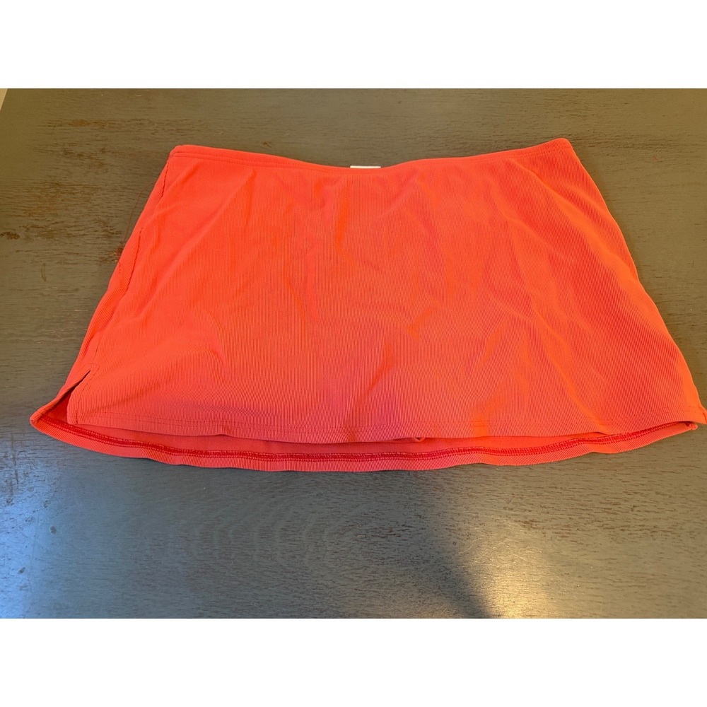 Lands End Womens Coral Orange Ribbed Swim Skirt Size 16 Built-in Brief Slit